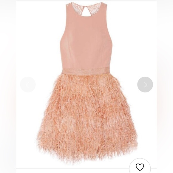 Alice + Olivia Philomena Lace High Neck Mini Dress Pink Feather Skirt Women's - Picture 3 of 14